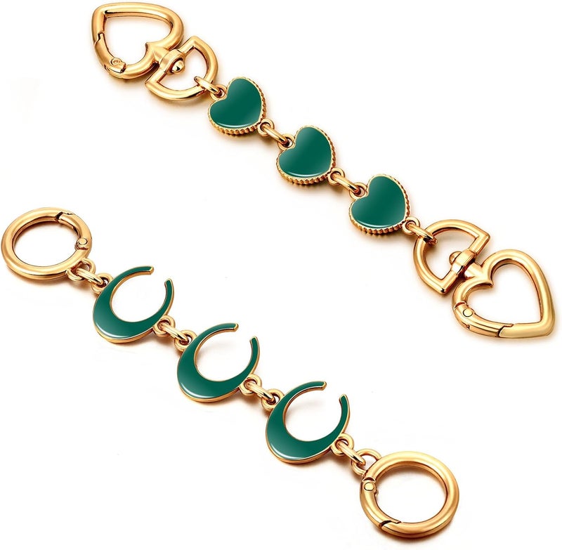 Tmtains 2Pcs Bag Extender Chain Gold Purse Extender Chain Heart Moon Purse Strap Extenders Green Purses Strap Replacement Crossbody Bags Accessories for Women Cute Bag Charms for Handbags Tote Purses Making - Image 1